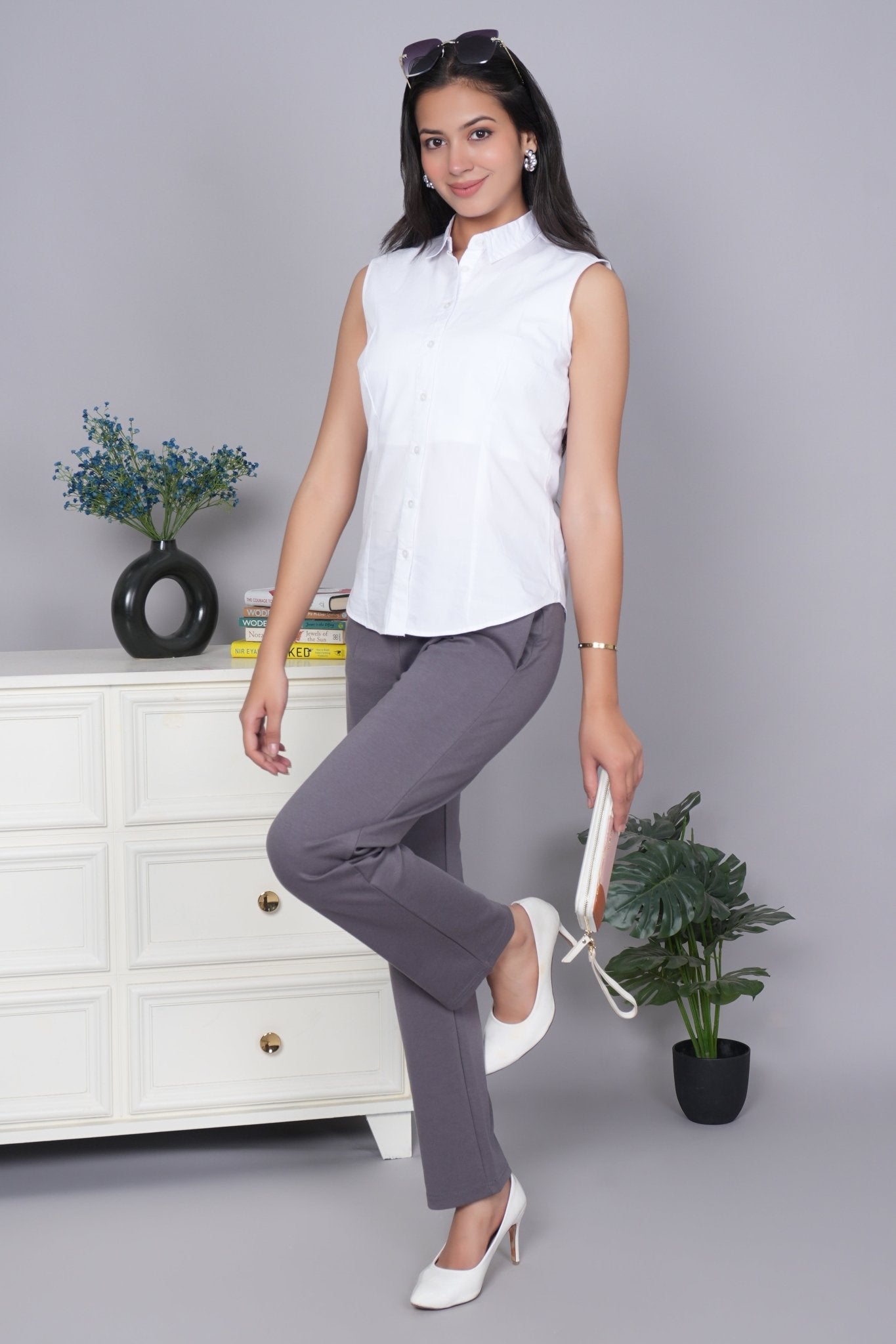 Asphalt grey stretchable biowash USA HQ cotton cigarette pencil pants with superior elastic belt. [Straight fit] - Milano cigarette pencil pants