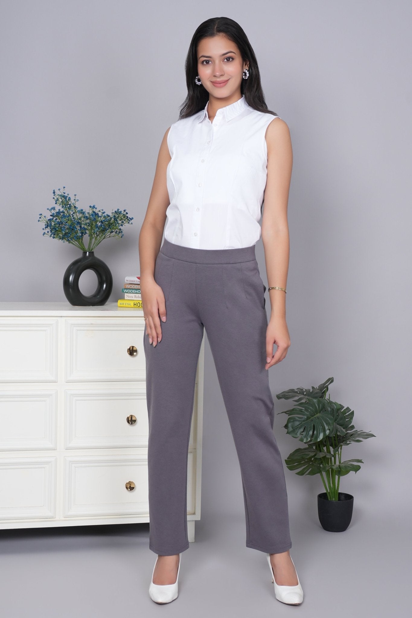 Asphalt grey stretchable biowash USA HQ cotton cigarette pencil pants with superior elastic belt. [Straight fit] - Milano cigarette pencil pants
