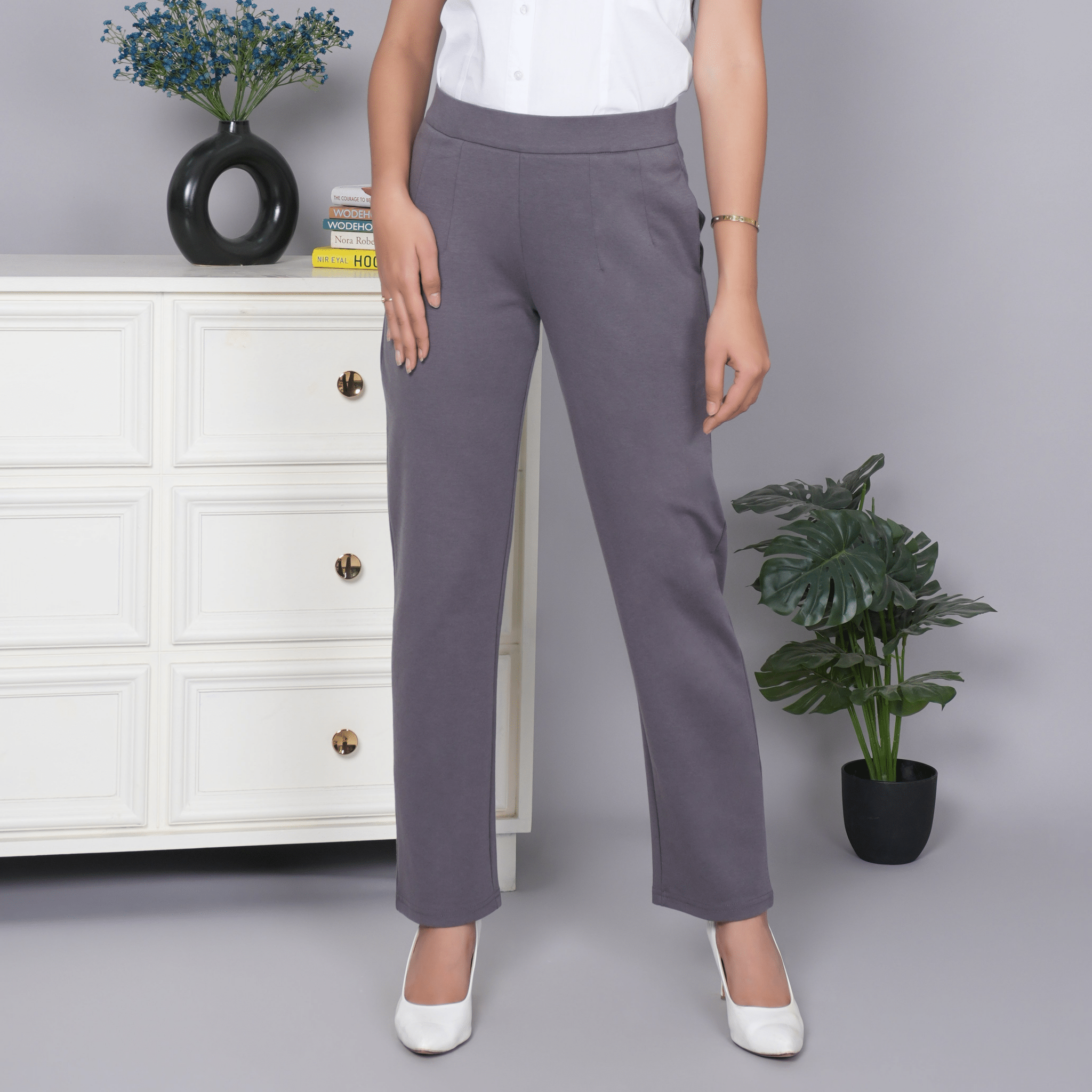 Asphalt grey stretchable biowash USA HQ cotton cigarette pencil pants with superior elastic belt. [Straight fit] - Milano cigarette pencil pants
