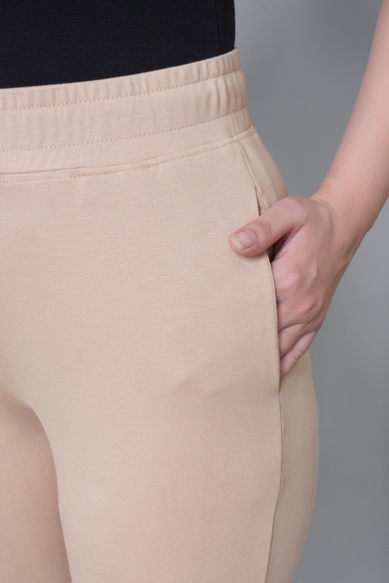 Beige all day home pants with extra comfort. [100% Cotton Lycra] - All day home pant