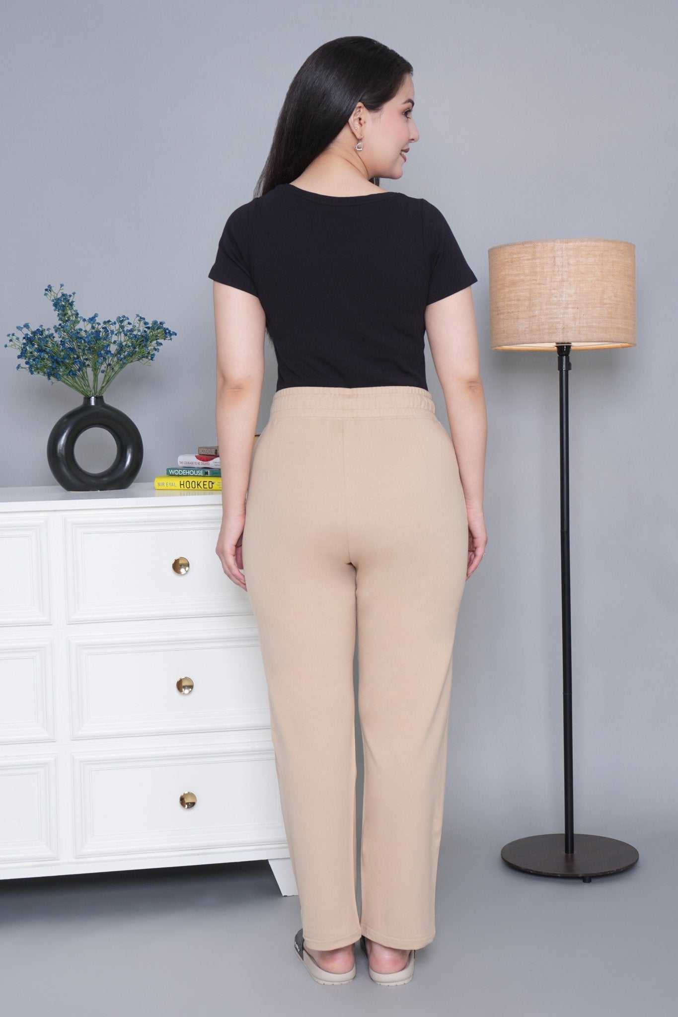 Beige all day home pants with extra comfort. [100% Cotton Lycra] - All day home pant