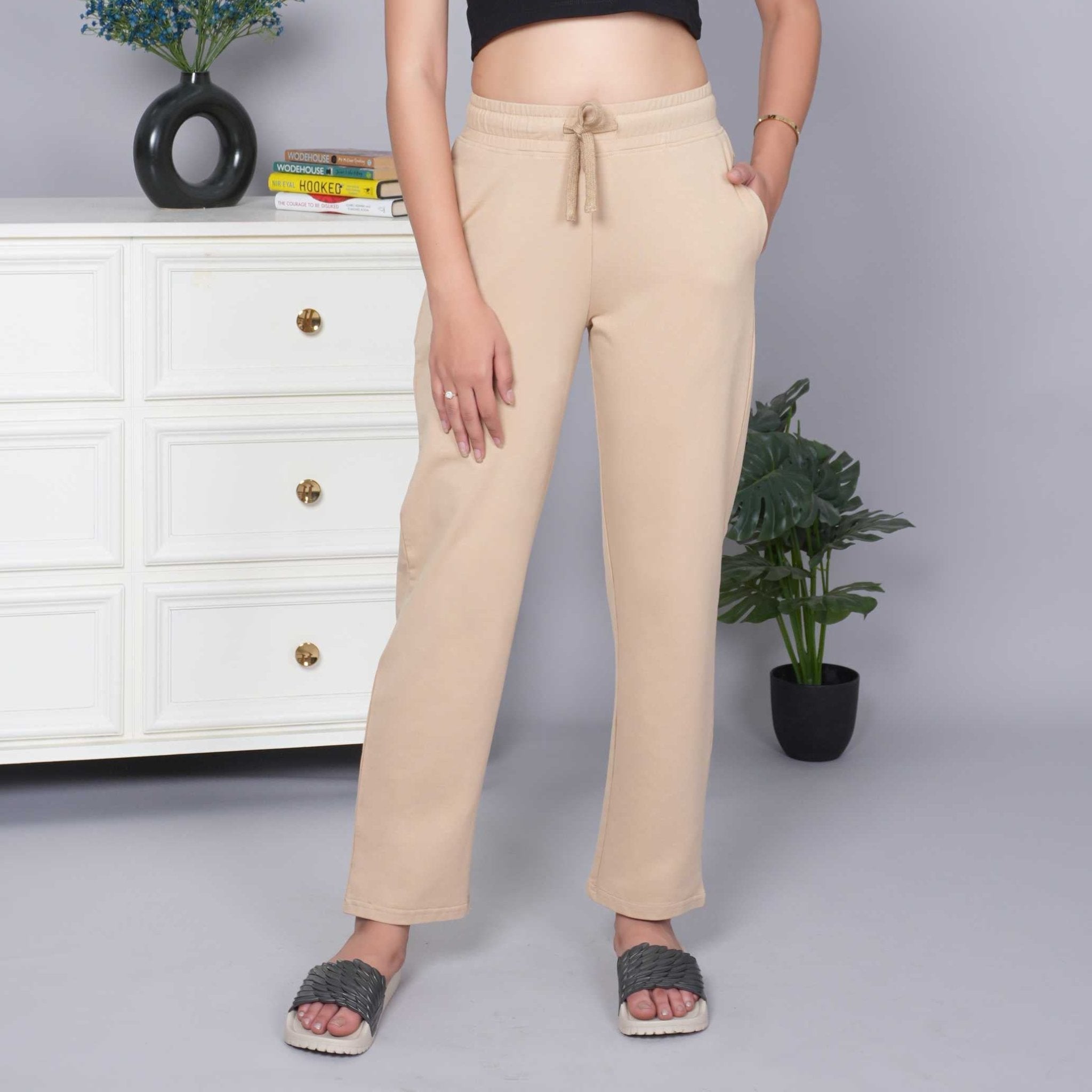 Beige all day home pants with extra comfort. [100% USA HQ Cotton Lycra] - All day home pant