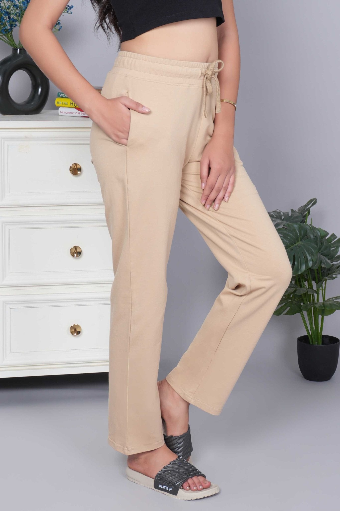 Beige all day home pants with extra comfort. [100% USA HQ Cotton Lycra] - All day home pant