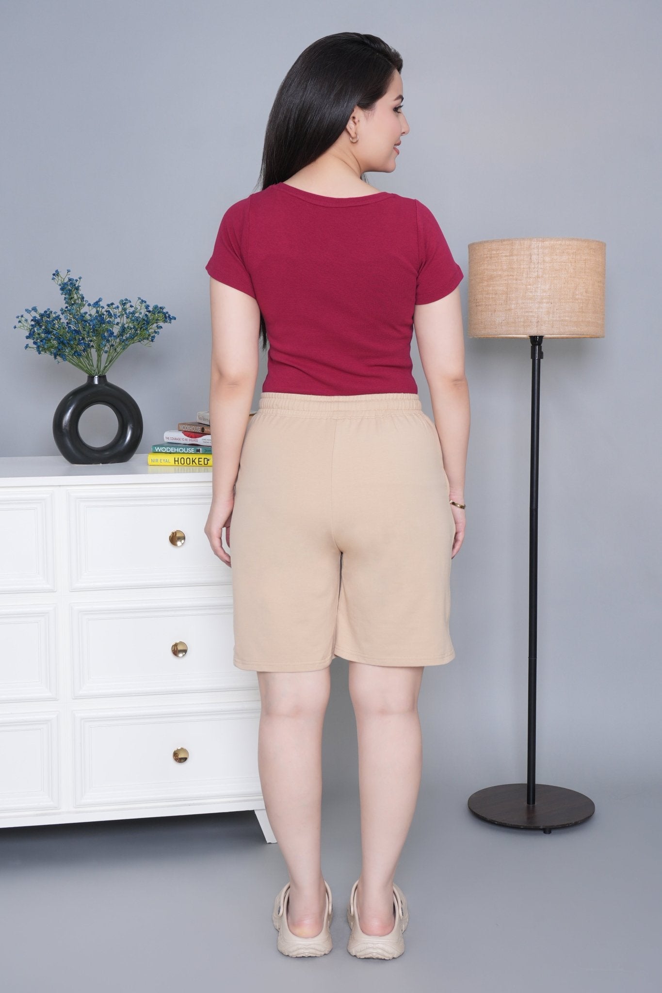 Beige all day home shorts with extra comfort. [100% Cotton Lycra] - All day home shorts