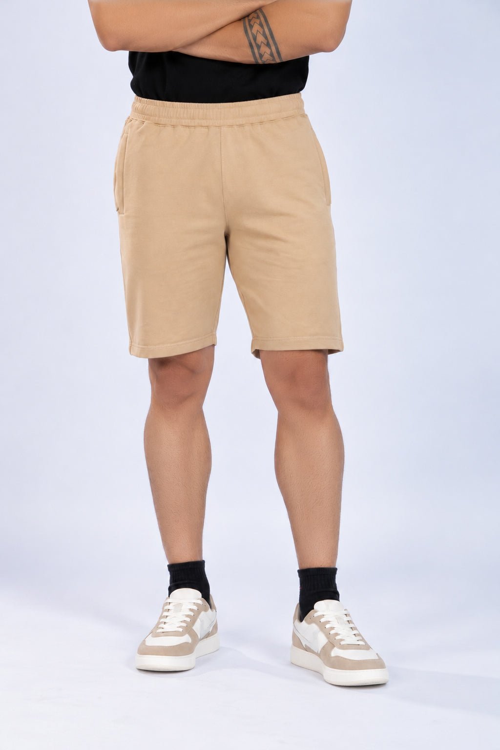 Beige all day shorts with extra comfort. [100% Cotton Lycra] -All day home shorts