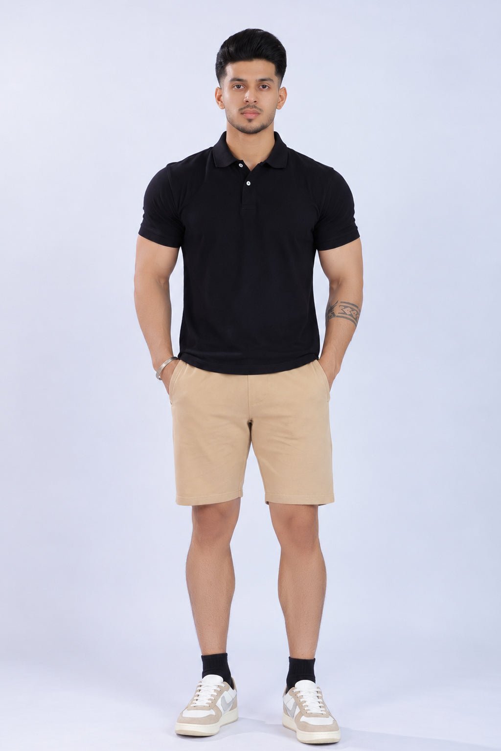 Beige all day shorts with extra comfort. [100% Cotton Lycra] -All day home shorts