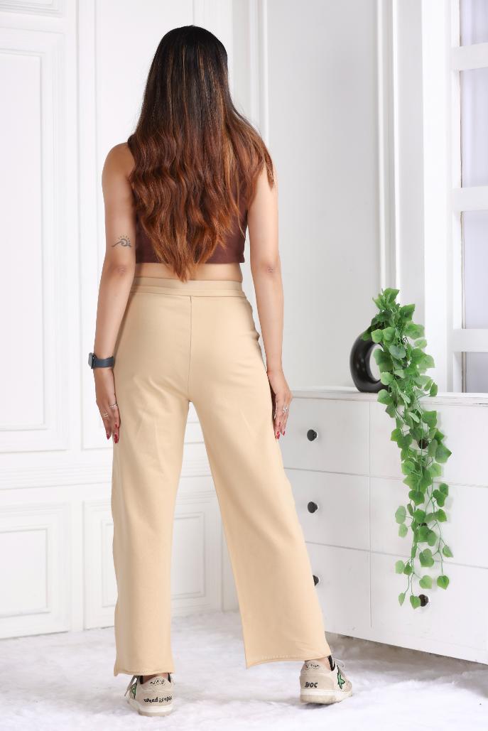 Beige all day wide flare pants with extra comfort. [100% USA HQ Cotton Lycra] extra flare. - All day wide flare pant