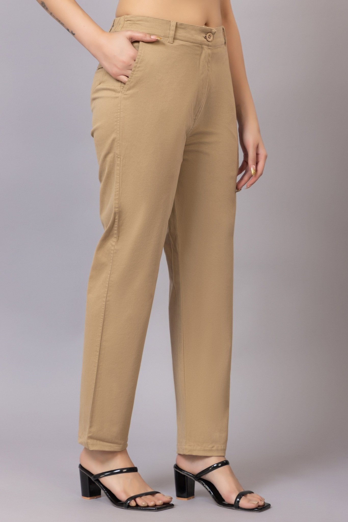 Beige chinos pants with extra comfort. [100% USA HQ Cotton Lycra] - Chinos