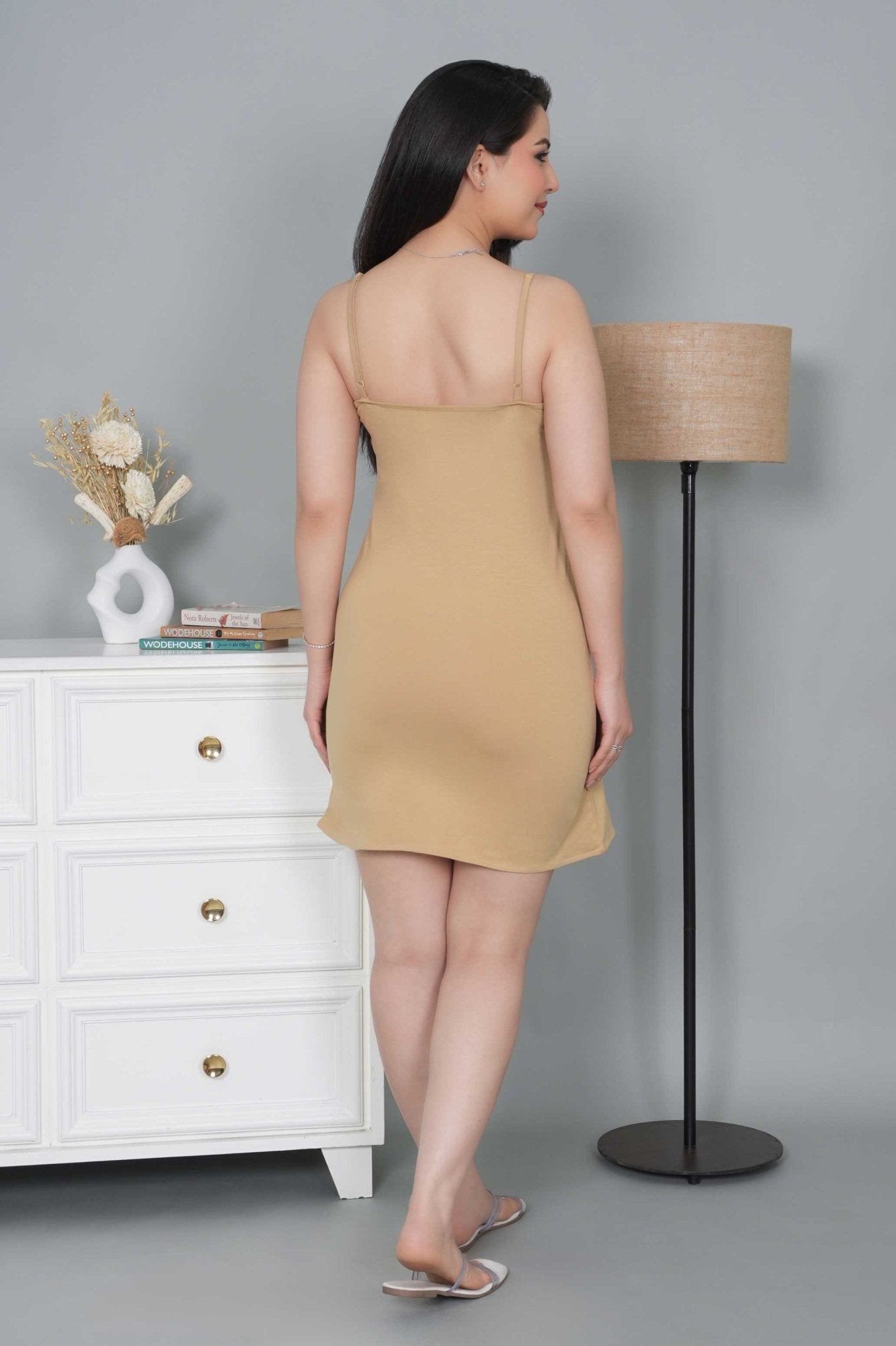 Beige Cotton Kurti Slips [100% Cotton spandex] - Cotton kurti slips