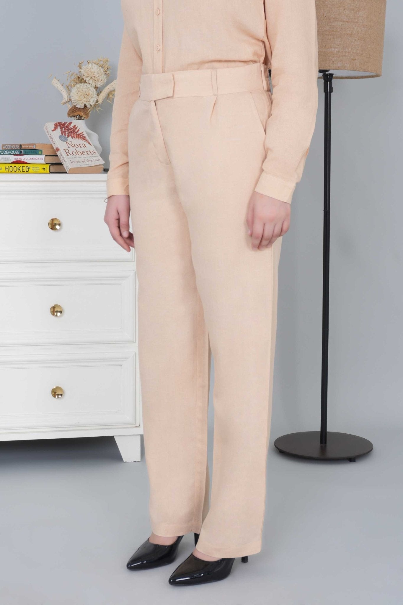 Beige cotton linen flare - Linen flare pants