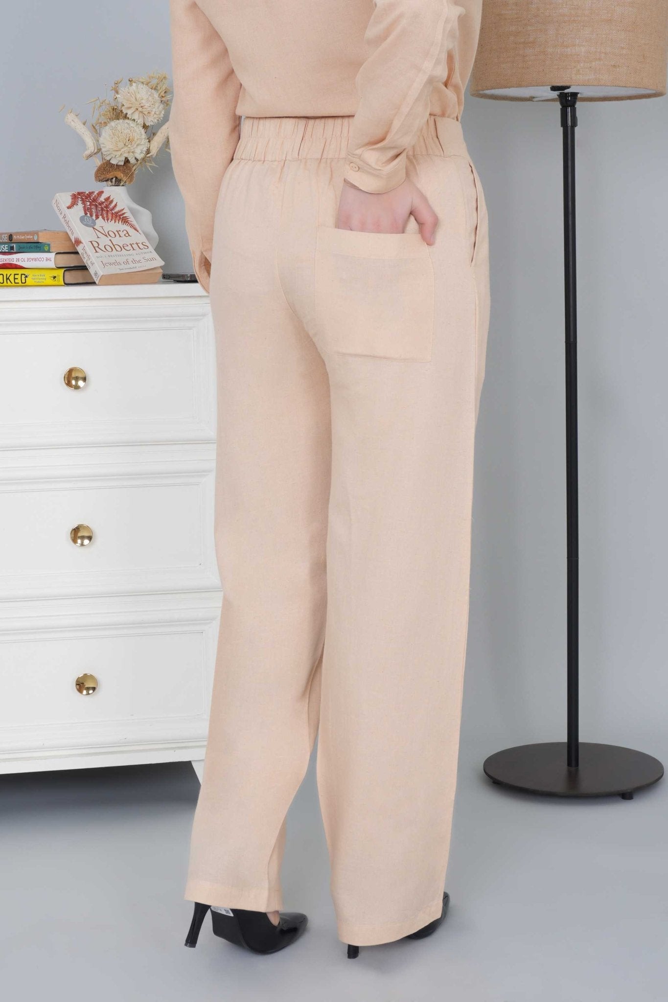 Beige cotton linen flare - Linen flare pants