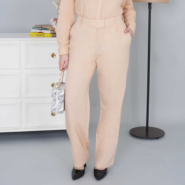 Beige cotton linen flare - Linen flare pants