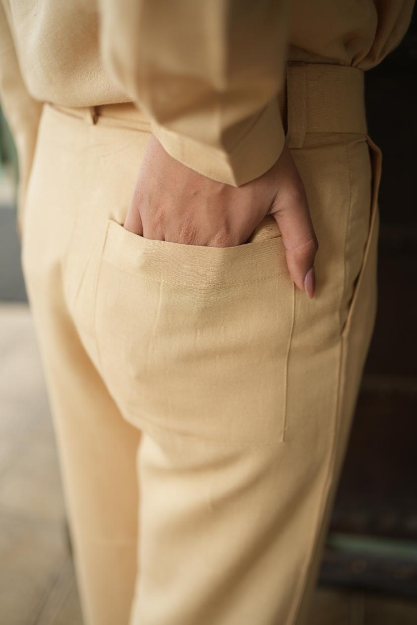 Beige cotton linen flare - Linen flare pants