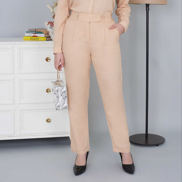 Beige cotton linen straight fit pant - Linen straight pants