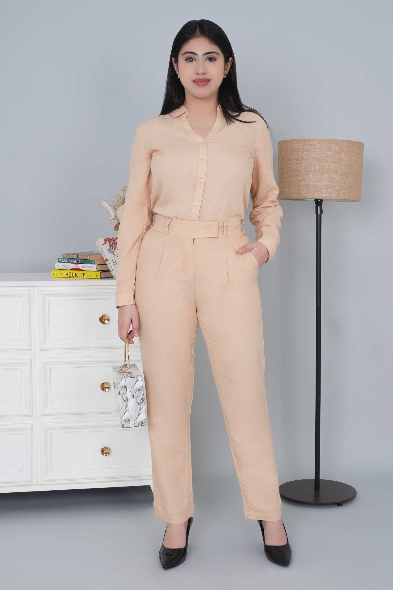 Beige cotton linen straight fit pant - Linen straight pants