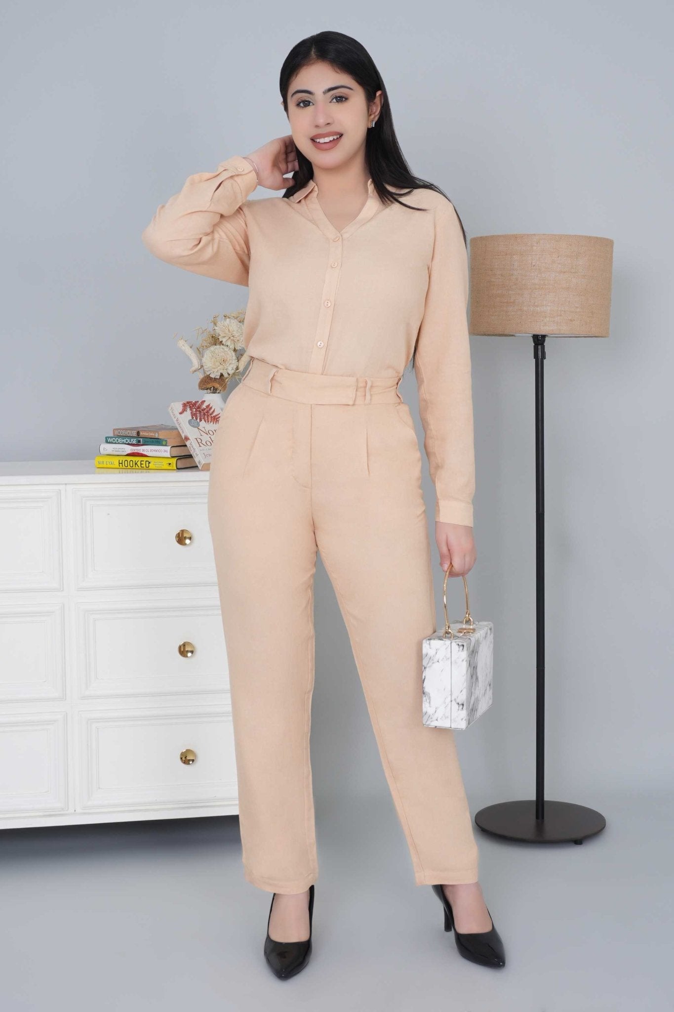 Beige cotton linen straight fit pant - Linen straight pants