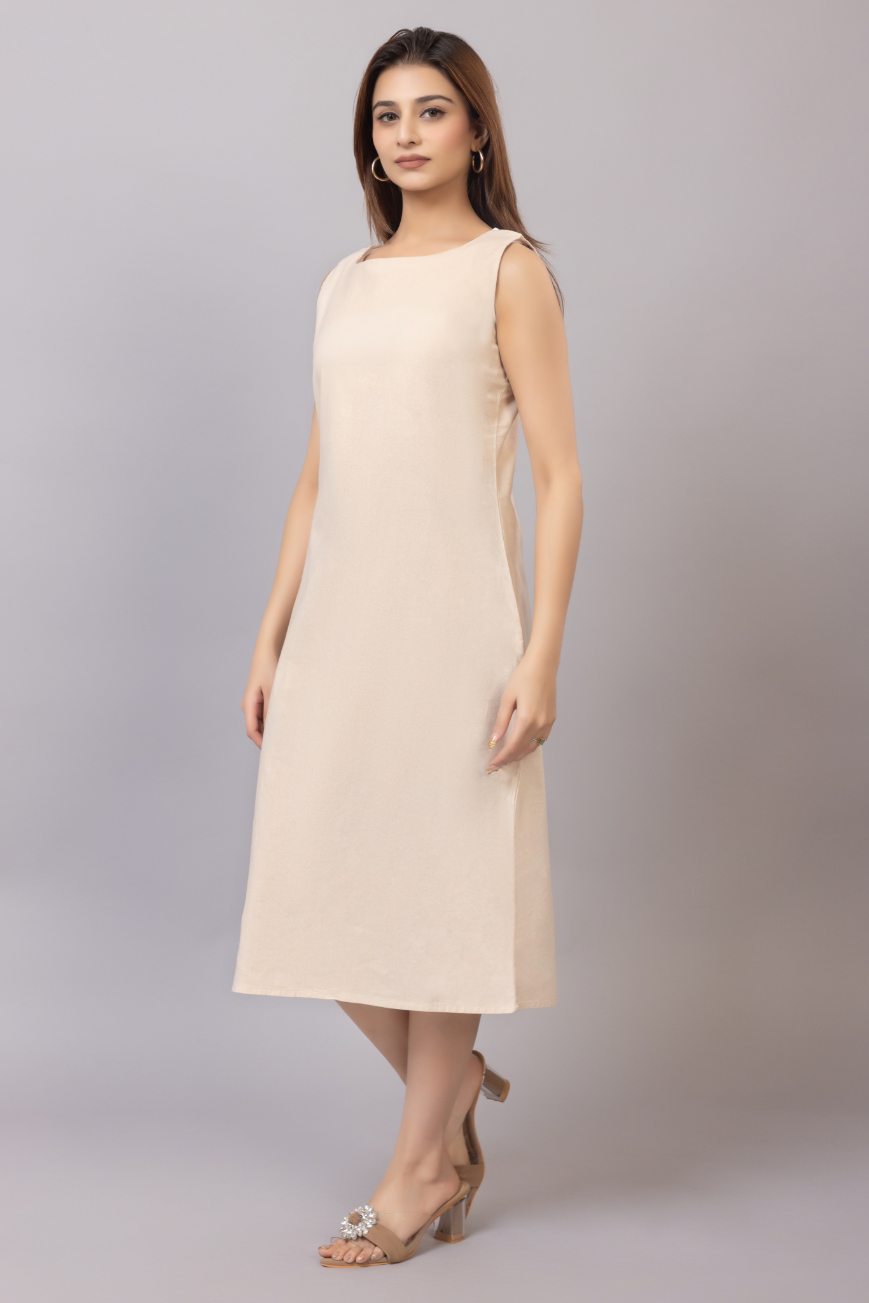 Beige cotton midi dress [100% pure cotton] - Cotton midi dress