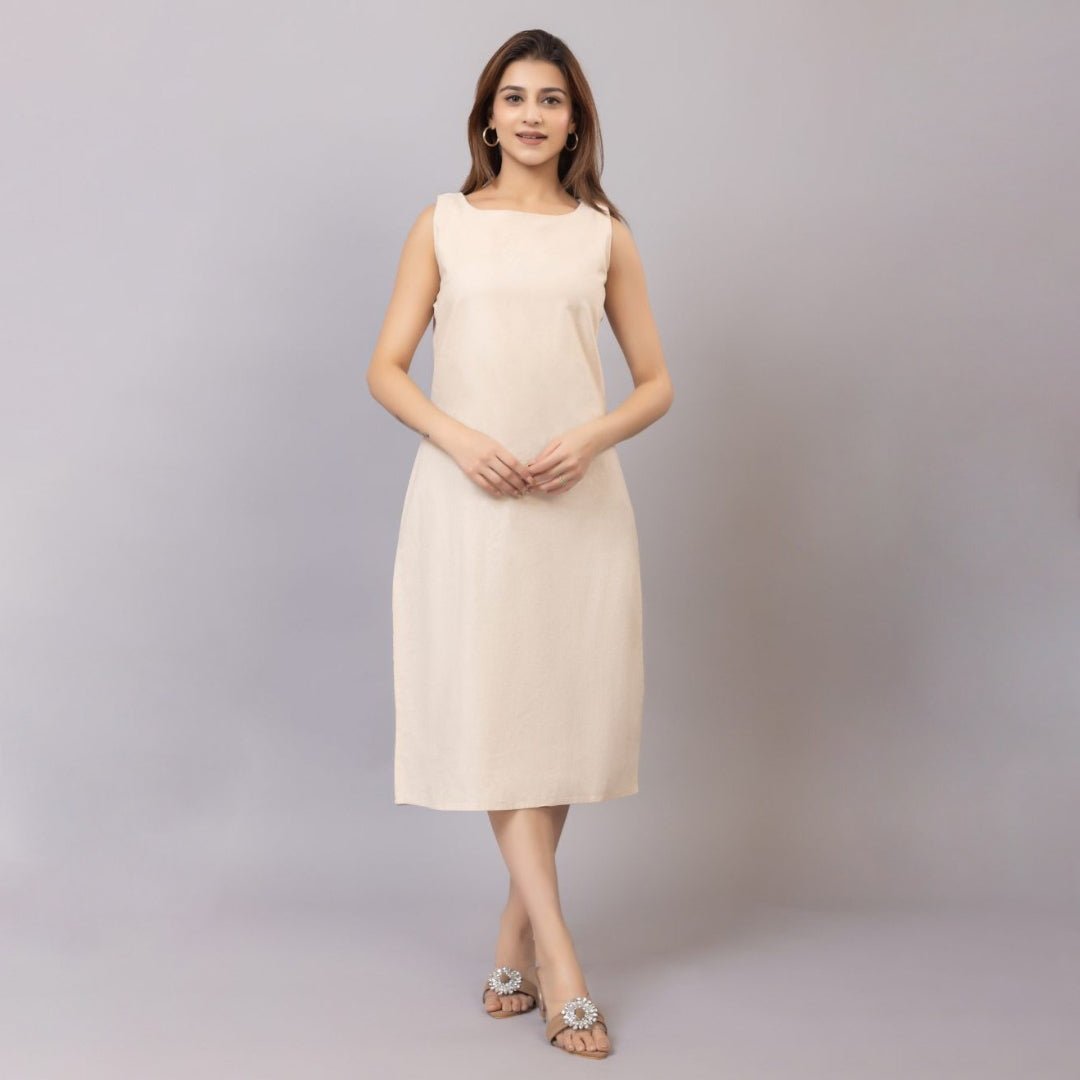 Beige cotton midi dress [100% pure cotton] - Cotton midi dress