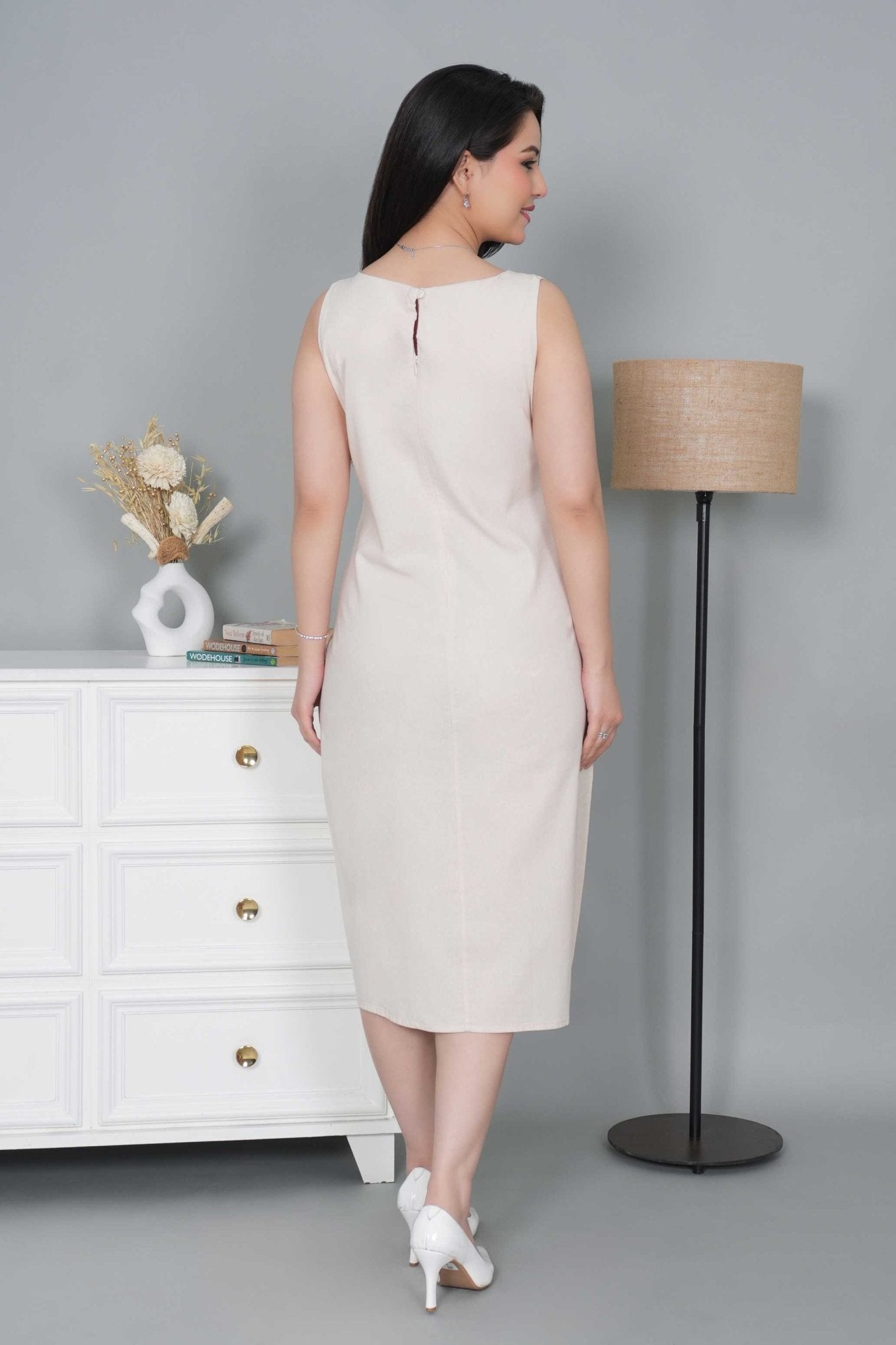Beige cotton midi dress [100% pure cotton] - Cotton midi dress