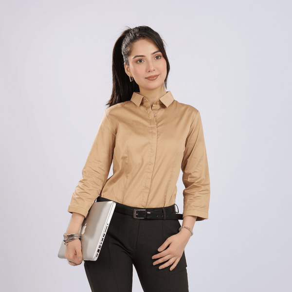 Beige cotton office placket shirt -Cotton office placket shirt