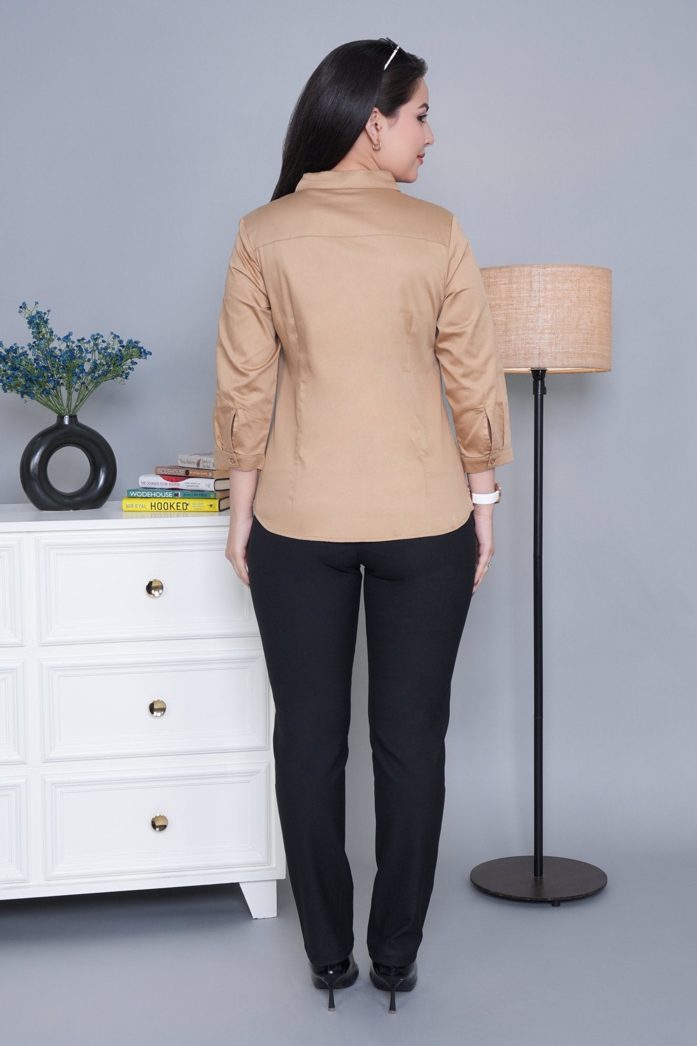 Beige cotton office placket shirt - Cotton office placket shirt