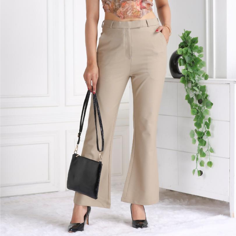 Beige formal flare pants with spandex [Bootcut flare] - Formal flare pants