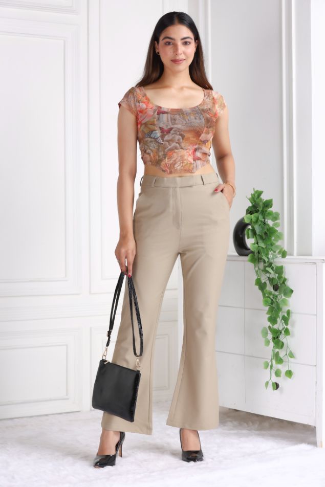 Beige formal flare pants with spandex [Bootcut flare] - Formal flare pants