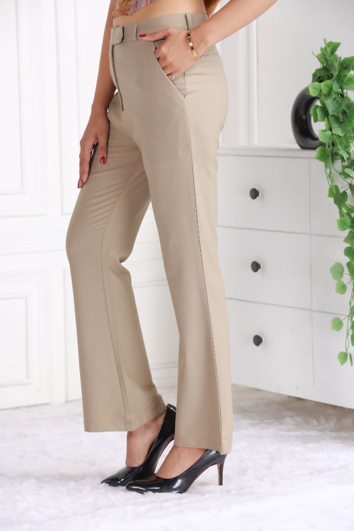 Beige formal flare pants with spandex [Bootcut flare] - Formal flare pants