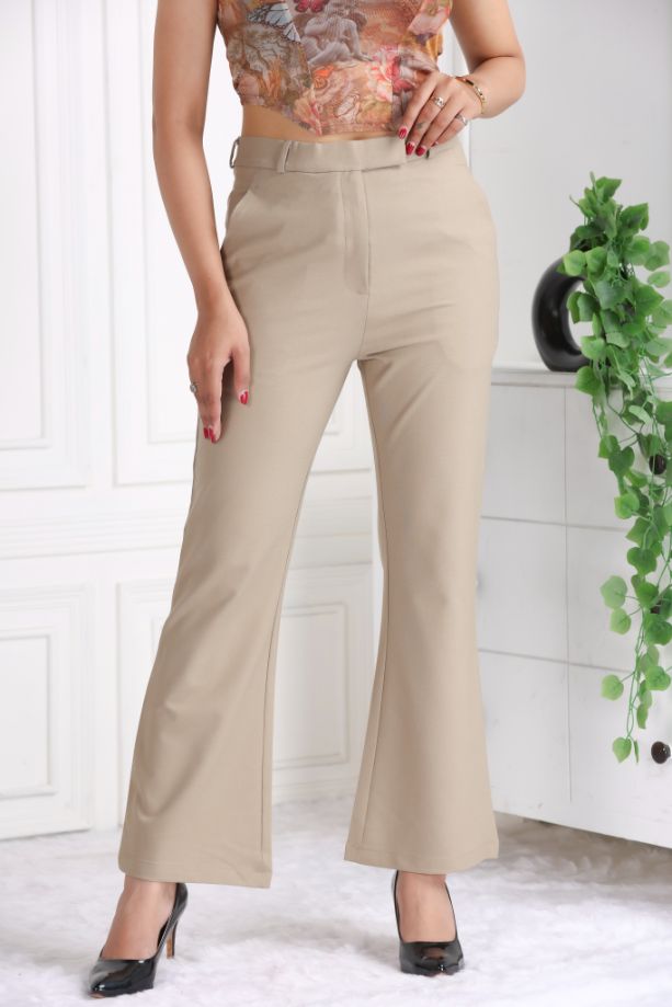 Beige formal flare pants with spandex [Bootcut flare] - Formal flare pants