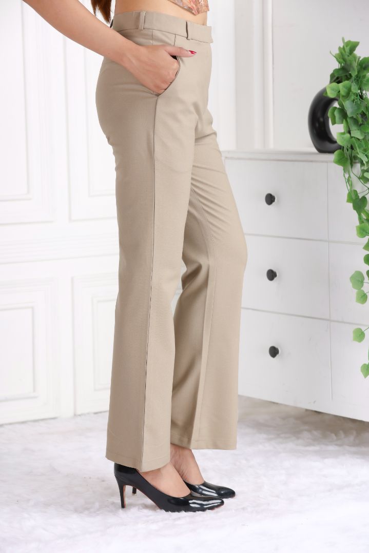 Beige formal flare pants with spandex [Bootcut flare] - Formal flare pants