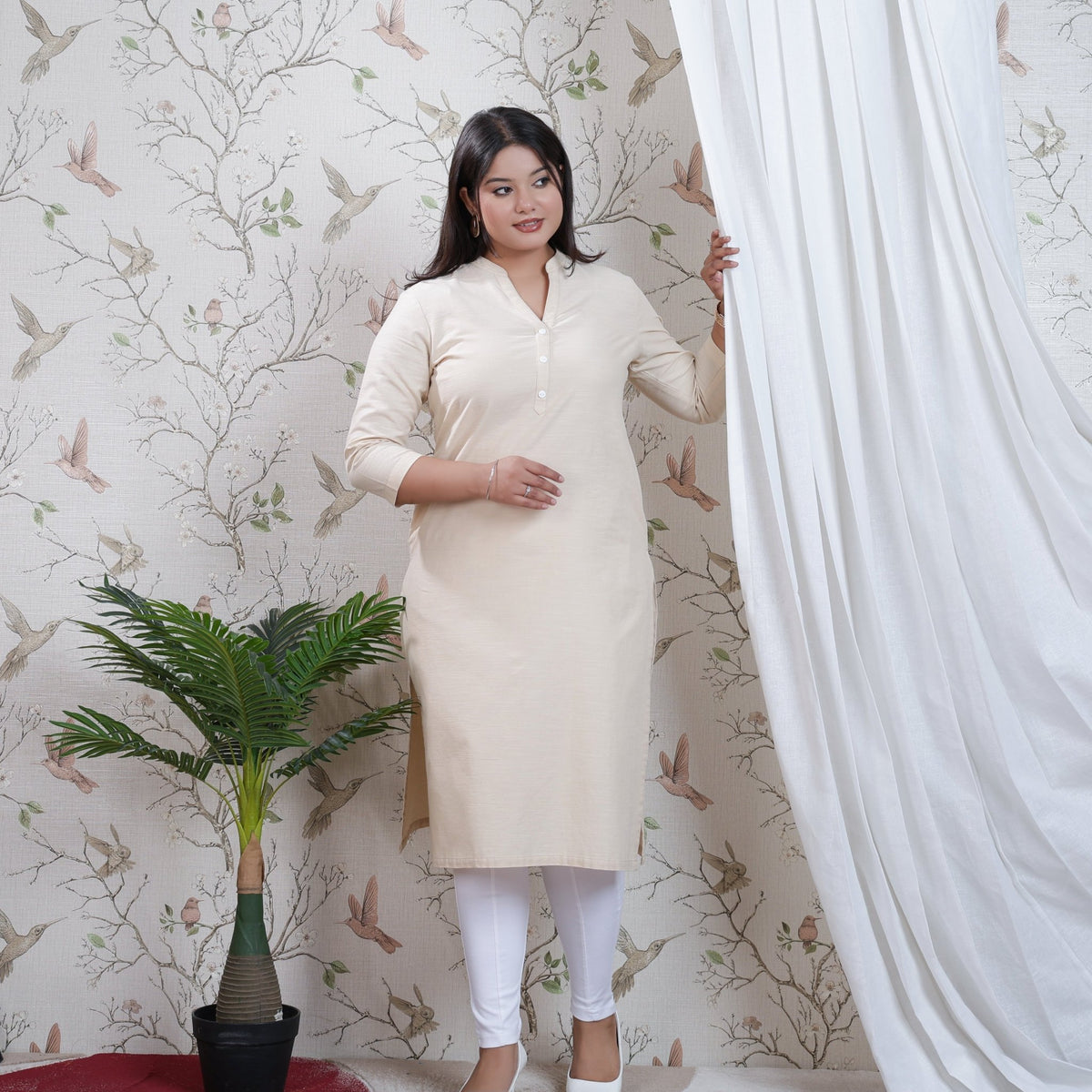 Beige Linen Long kurta -Long kurta