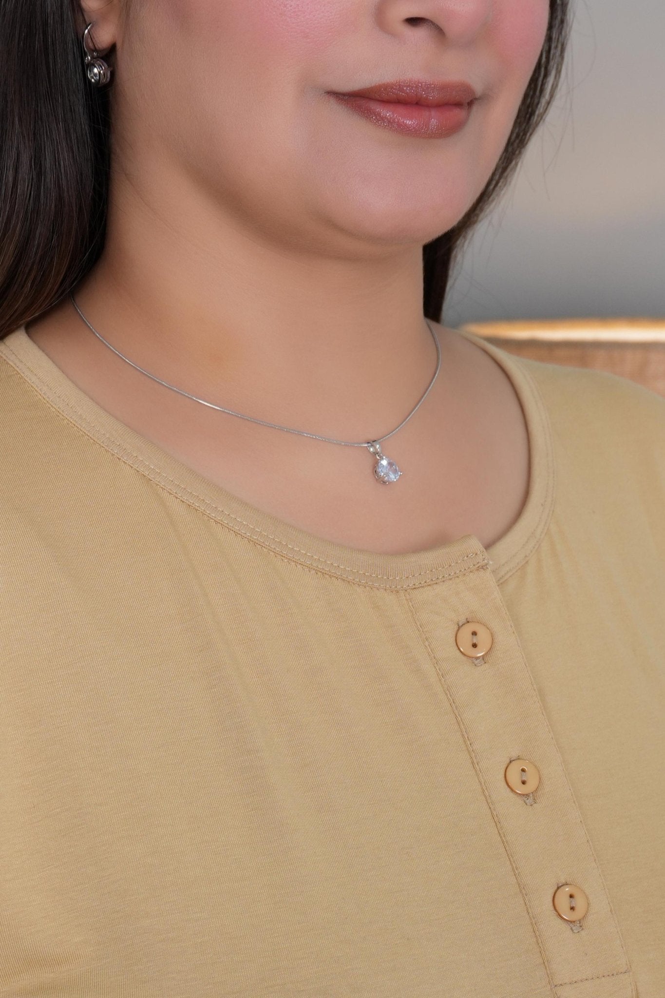 Beige long round neck henley cotton lycra t-shirt with pockets - Long cotton t-shirt