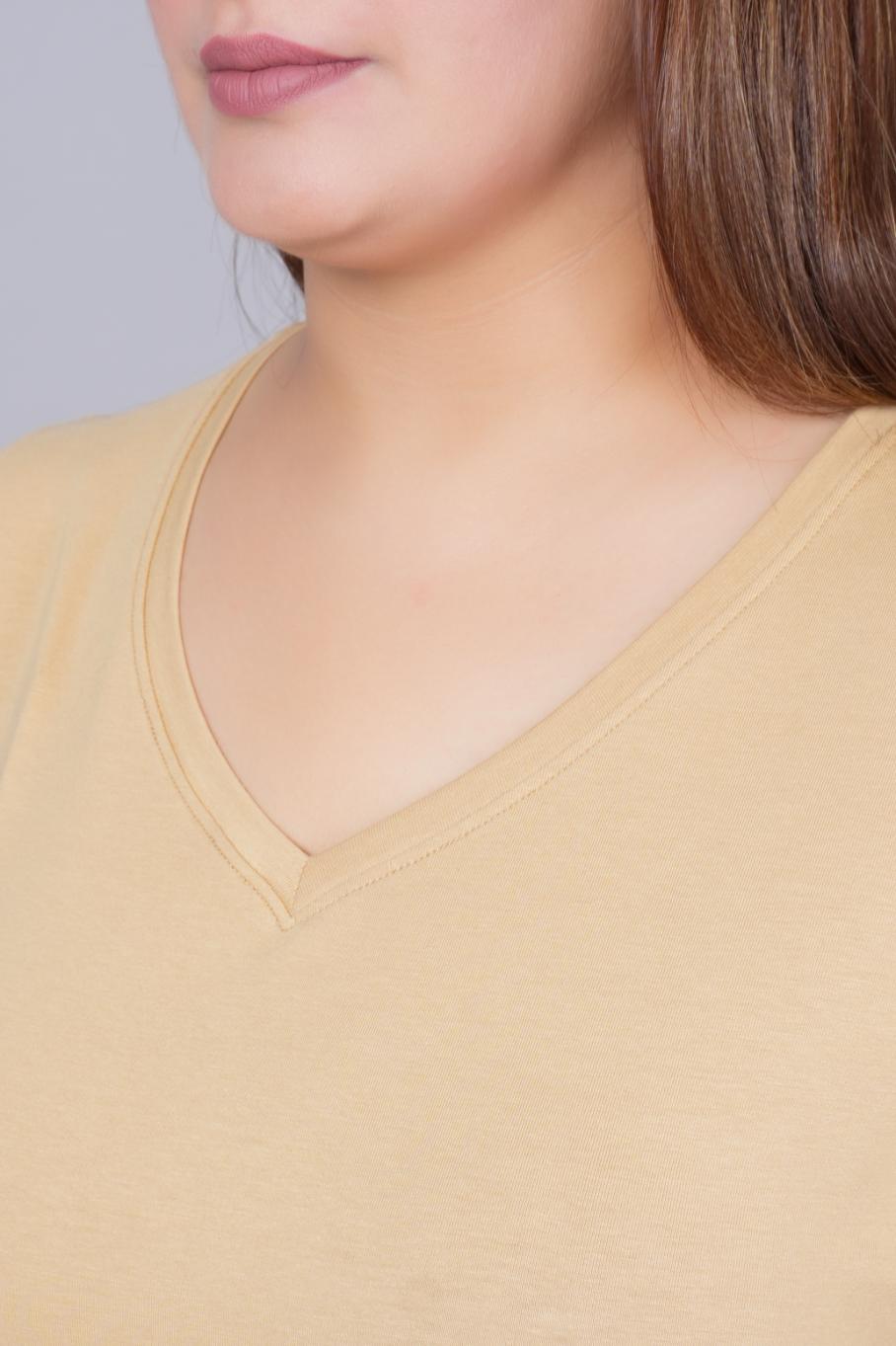 Beige long v neck cotton lycra t-shirt with pockets - Long cotton t-shirt