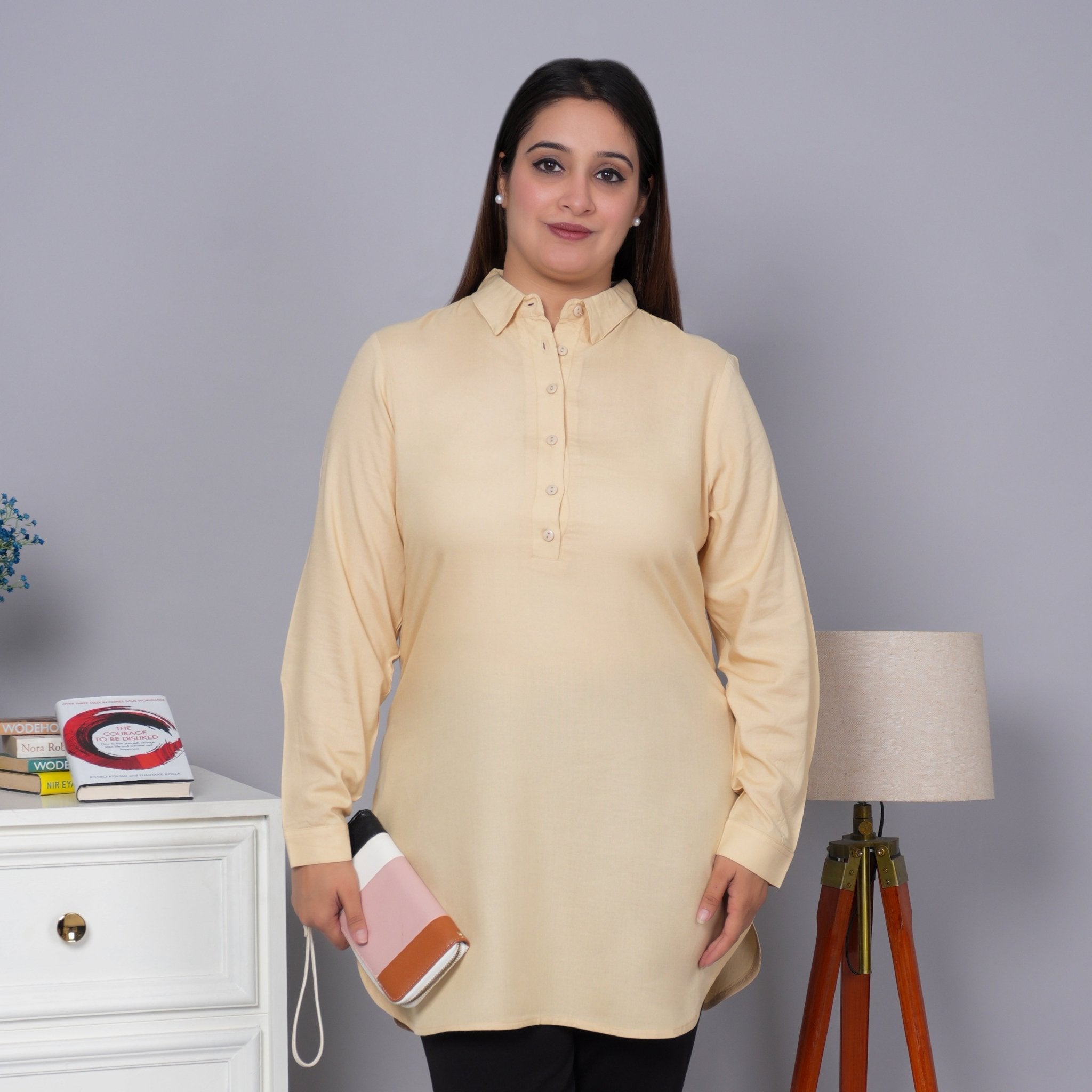 Beige Longline shirt [ 100% Rayon, Liva Certified ] - Long line shirt