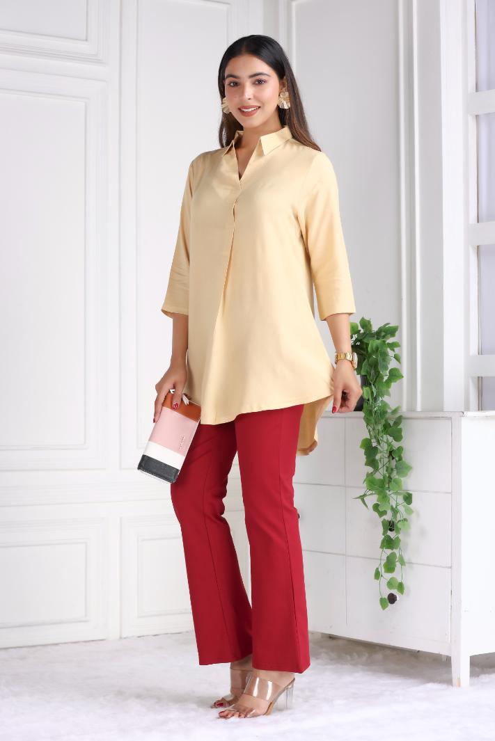 Beige rayon flare top [ 100% Rayon, Liva Certified ] - Rayon flare top