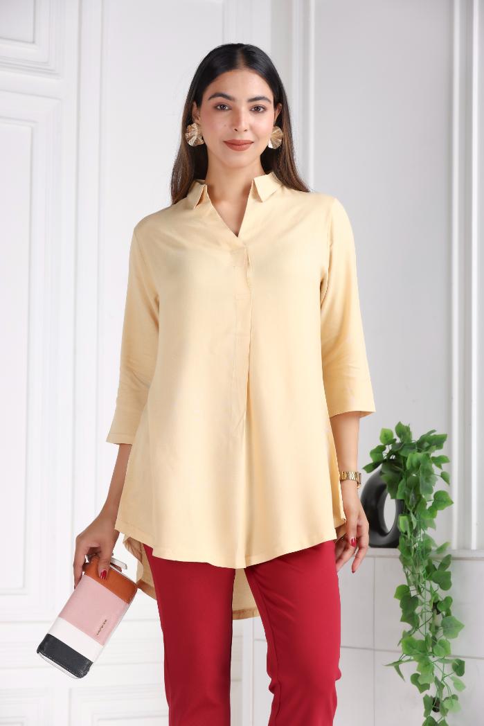 Beige rayon flare top [ 100% Rayon, Liva Certified ] - Rayon flare top