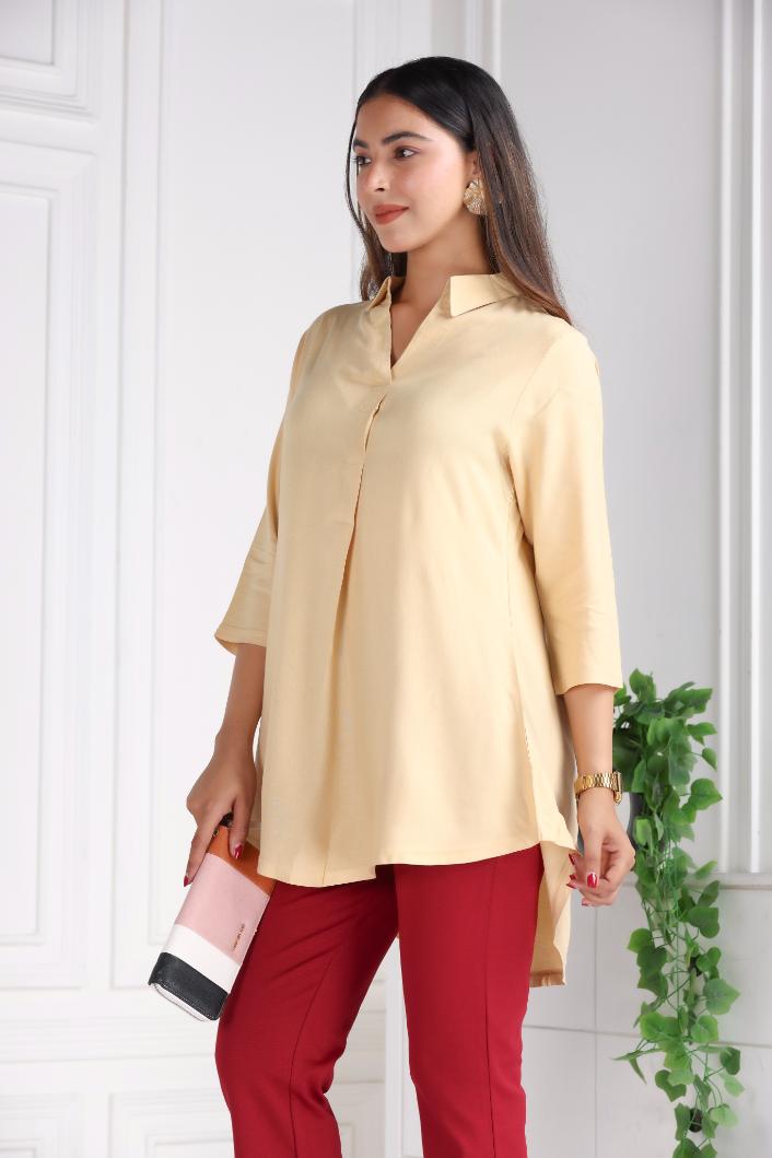 Beige rayon flare top [ 100% Rayon, Liva Certified ] - Rayon flare top