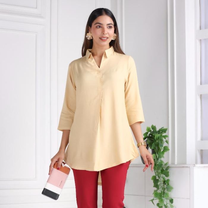 Beige rayon flare top [ 100% Rayon, Liva Certified ] - Rayon flare top