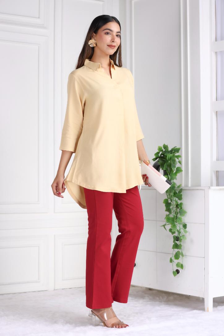 Beige rayon flare top [ 100% Rayon, Liva Certified ] - Rayon flare top