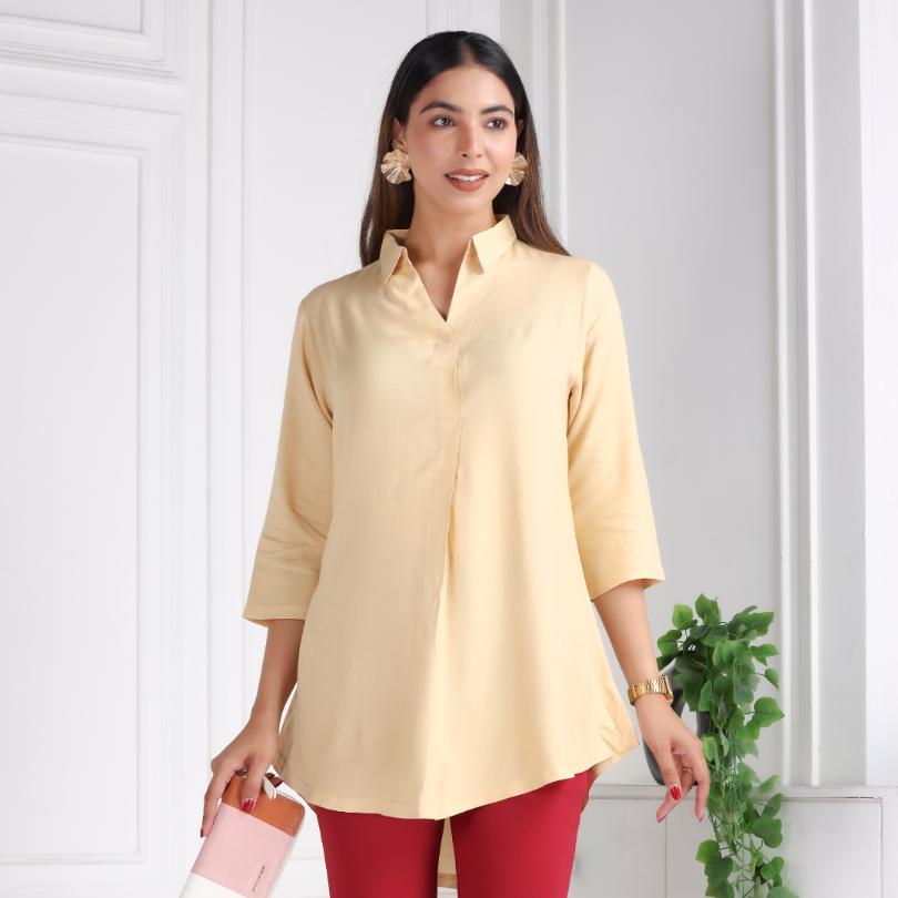 Beige rayon flare top [ 100% Rayon, Liva Certified ] - Rayon flare top