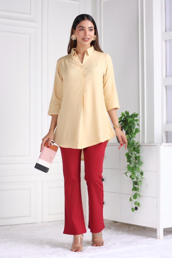 Beige rayon flare top [ 100% Rayon, Liva Certified ] - Rayon flare top