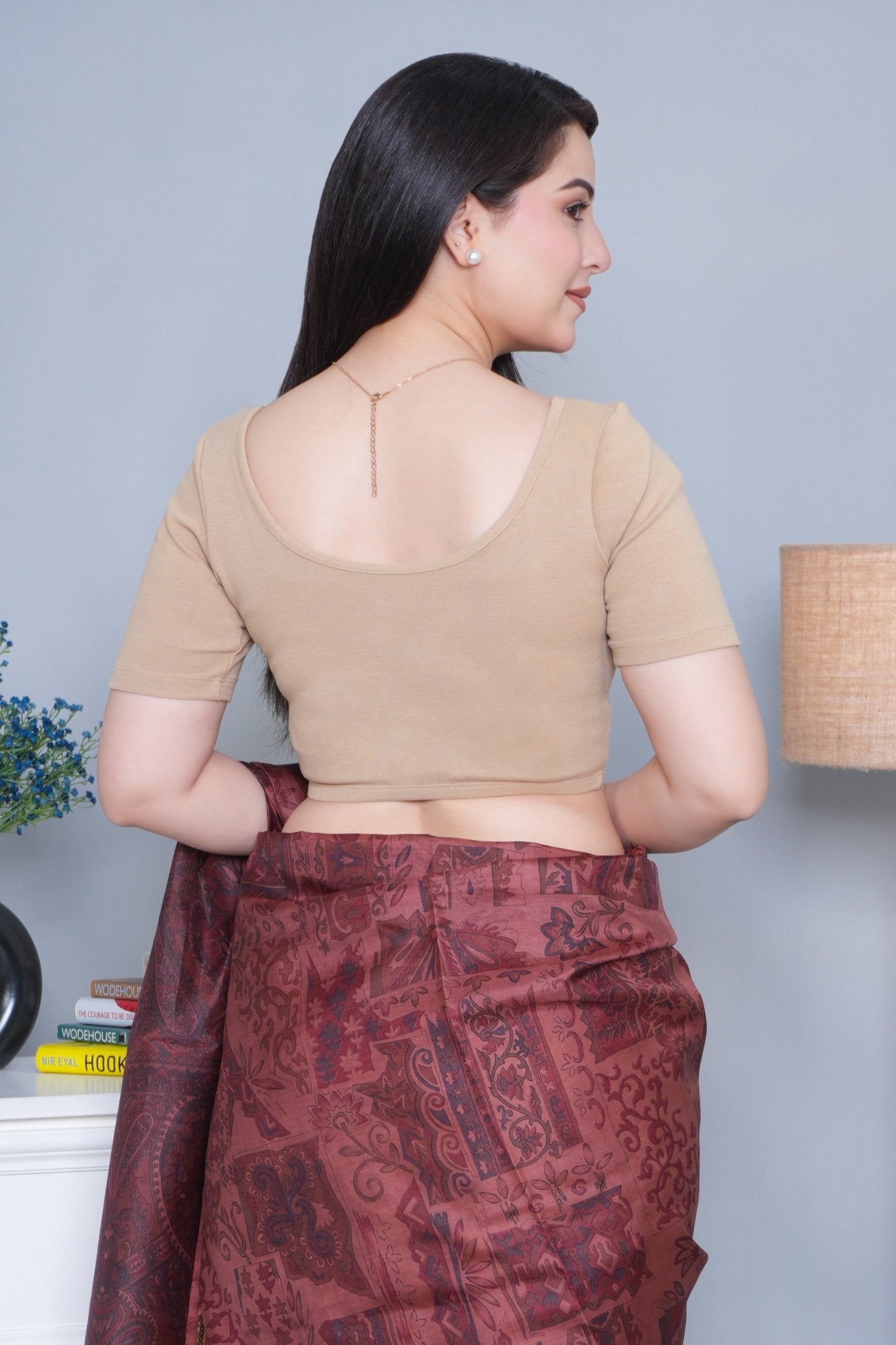 Beige Rib Blouse [ 100% USA HQ Cotton, 280 GSM non transparent fabric ] - Rib blouse