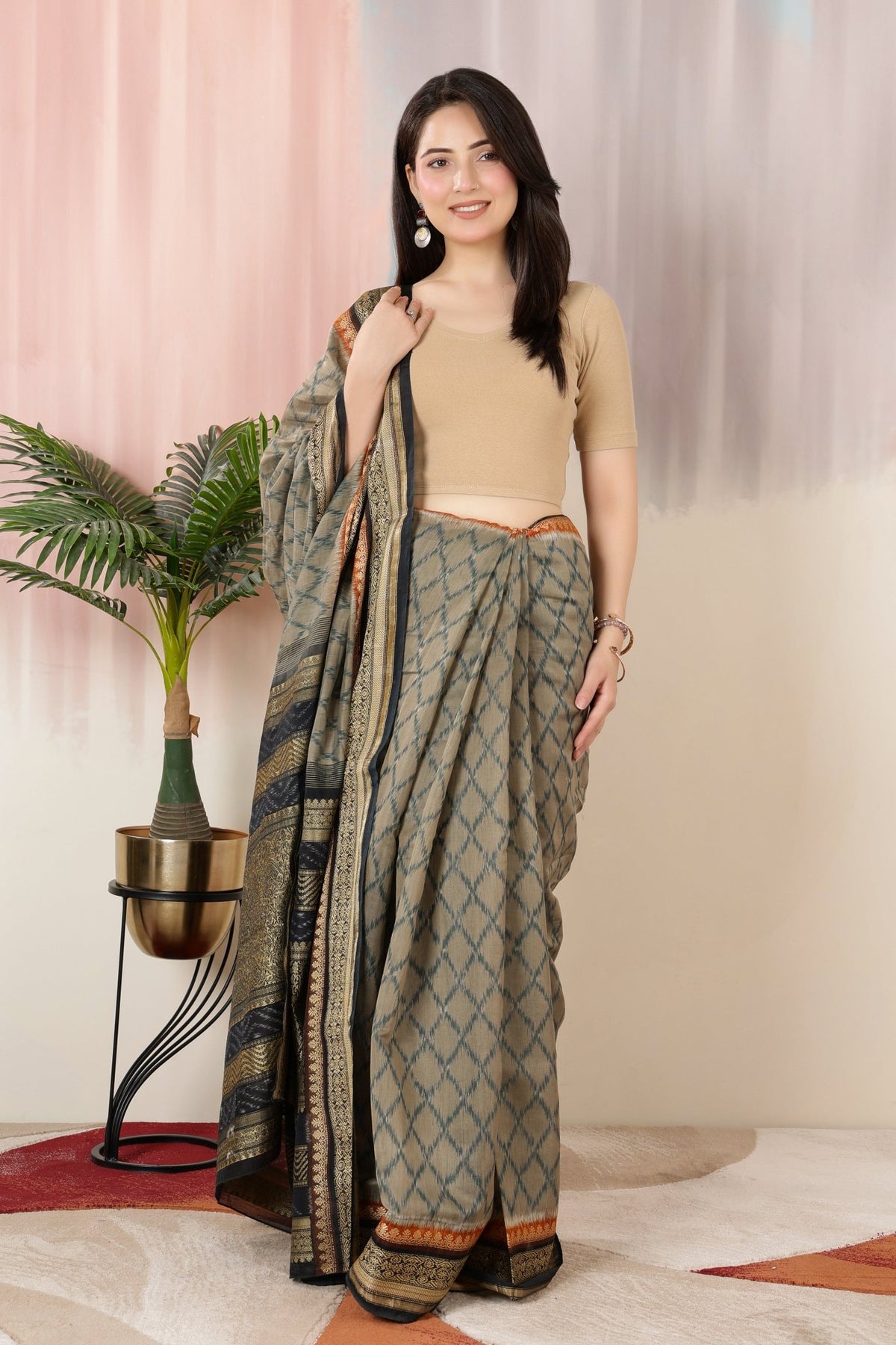 Beige Rib Blouse [ 100% USA HQ Cotton, 280 GSM non transparent fabric ] -Rib blouse