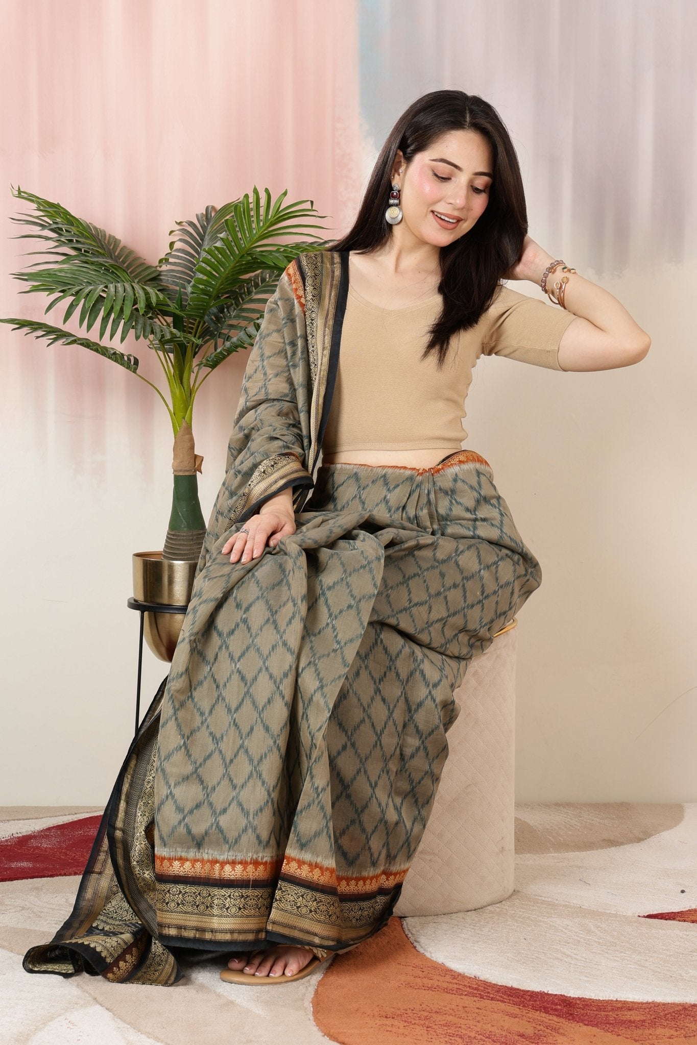Beige Rib Blouse [ 100% USA HQ Cotton, 280 GSM non transparent fabric ] -Rib blouse