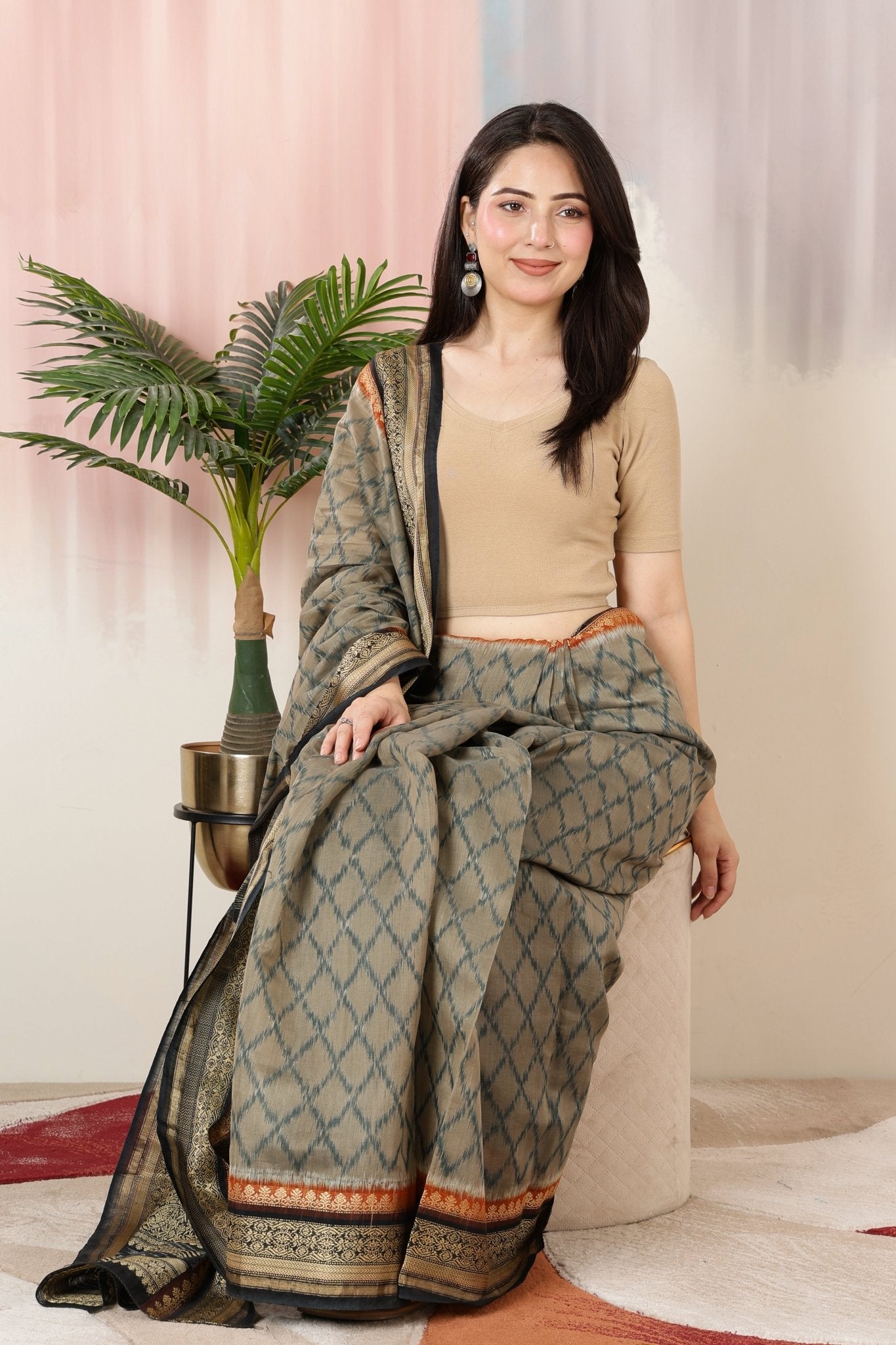 Beige Rib Blouse [ 100% USA HQ Cotton, 280 GSM non transparent fabric ] -Rib blouse