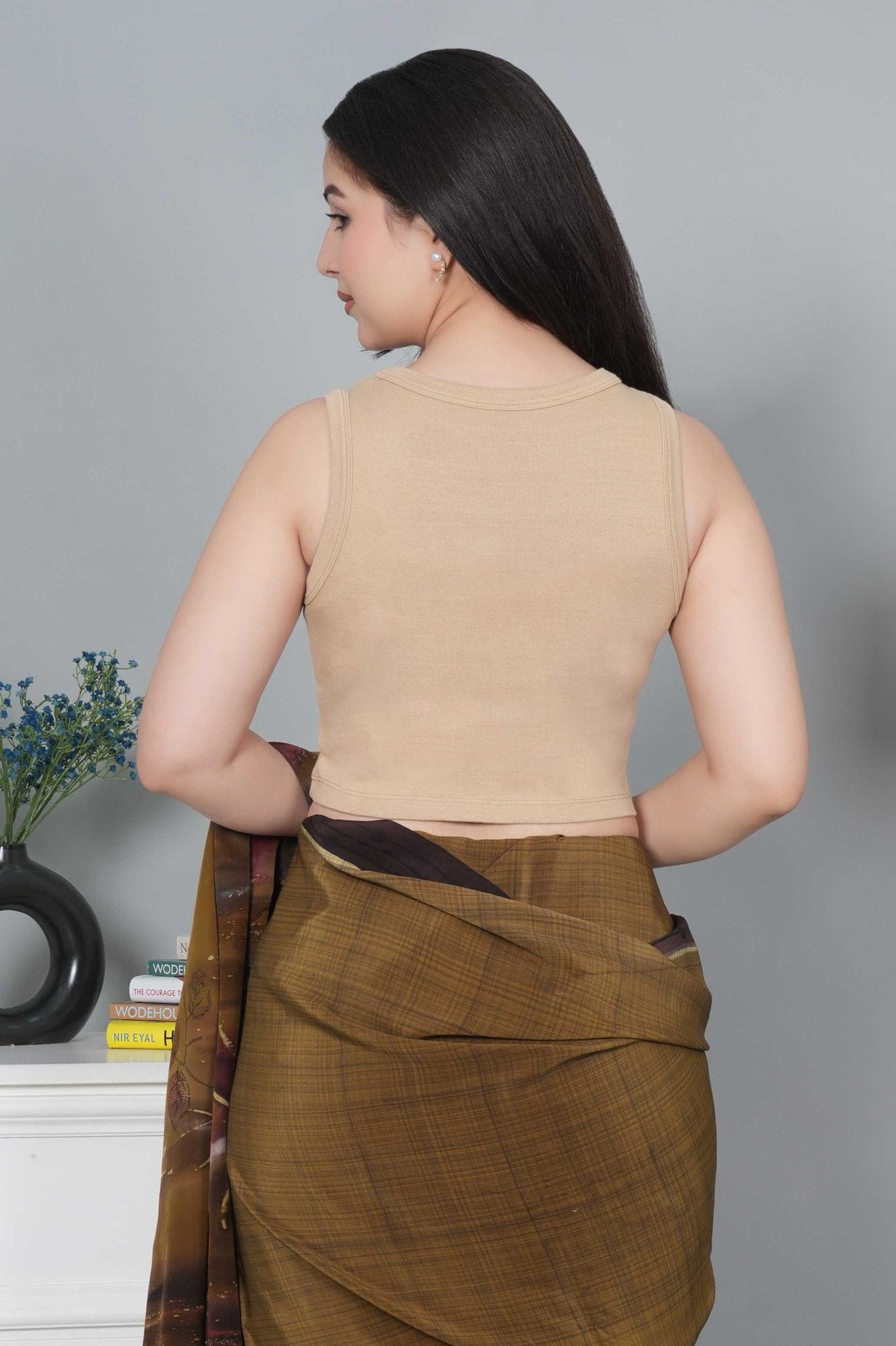 Beige Rib Crop Blouse [ 100% USA HQ Cotton, 280 GSM non transparent fabric ] - Rib crop blouse