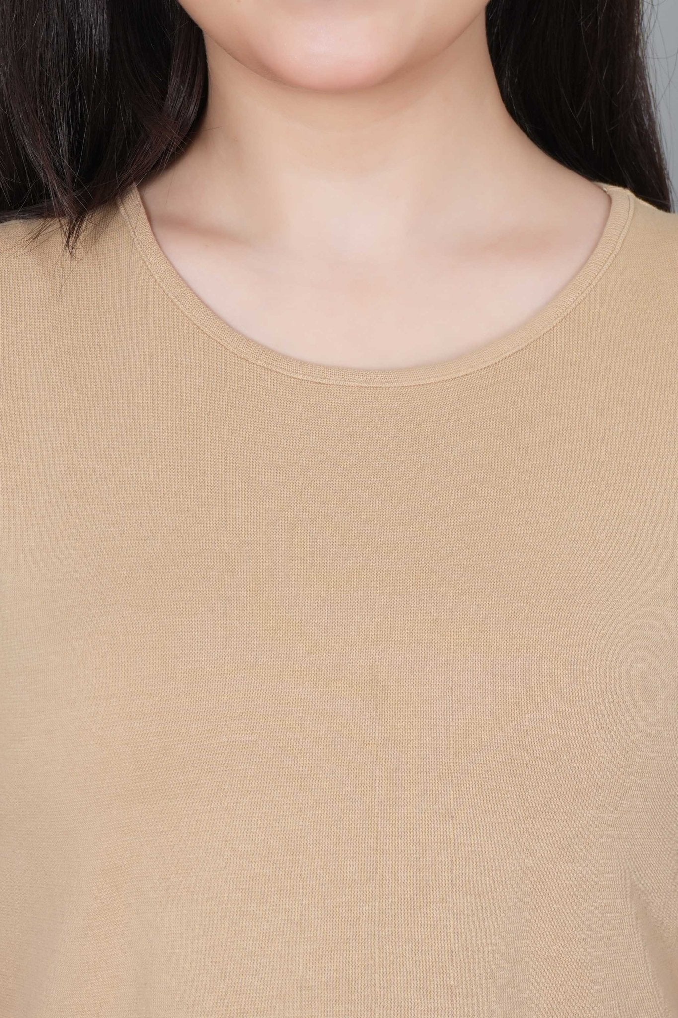 Beige Rib Crop Tshirt Blouse [ 100% USA HQ Cotton, 280 GSM non transparent fabric ] - Rib crop tshirt blouse