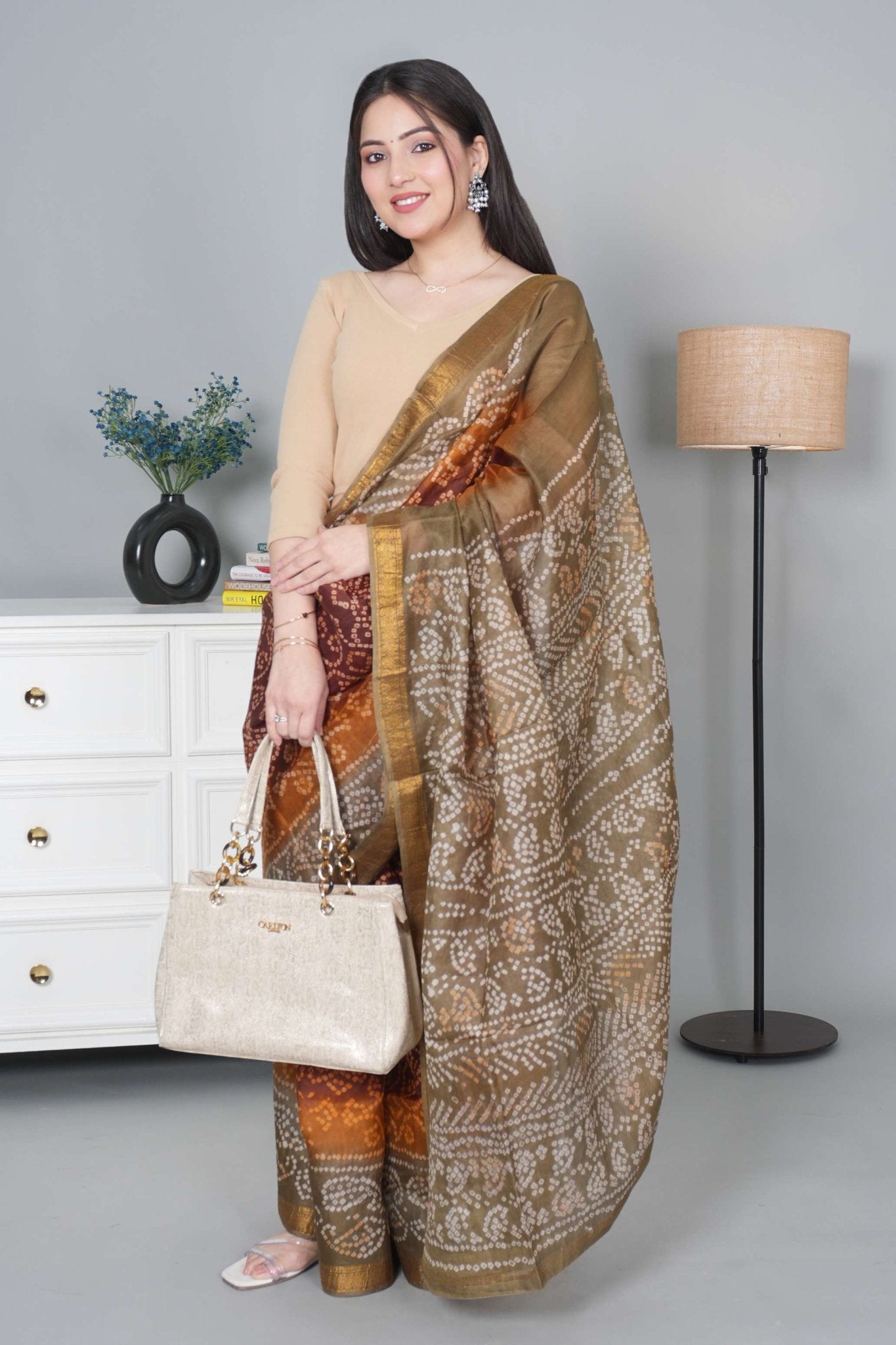 Beige Rib V Neck 3/4 Sleeve Blouse [ 100% USA HQ Cotton, 280 GSM non transparent fabric ] - Rib blouse