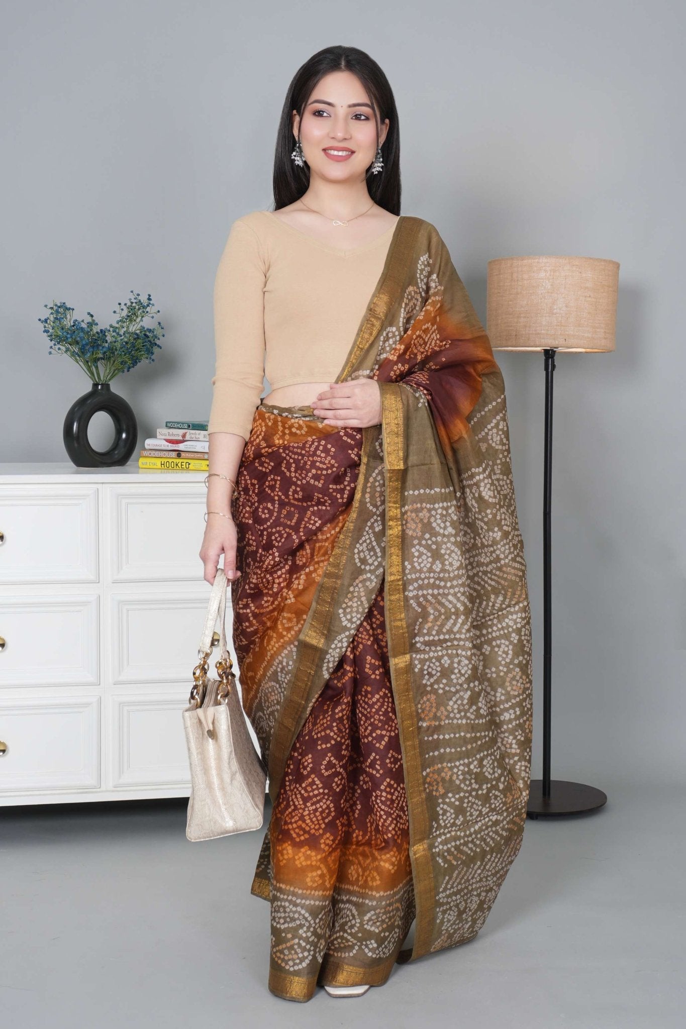 Beige Rib V Neck 3/4 Sleeve Blouse [ 100% USA HQ Cotton, 280 GSM non transparent fabric ] - Rib blouse