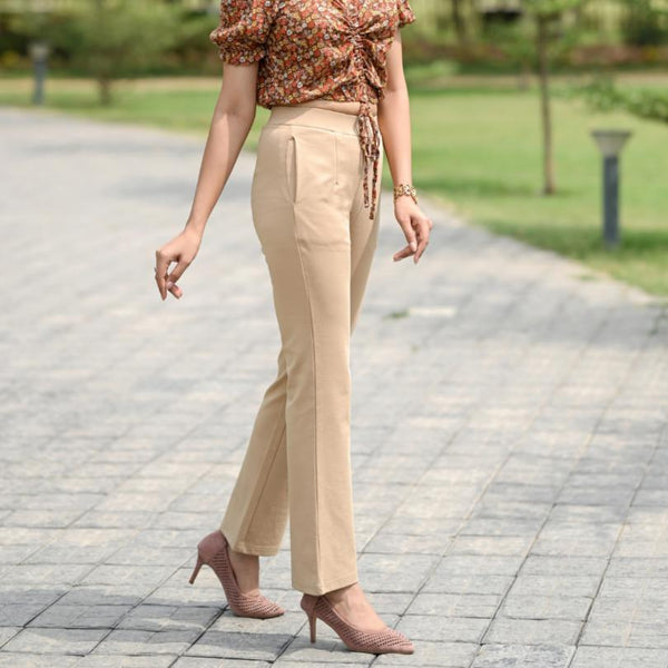 Beige bootcut flare pants trousers for women casual office